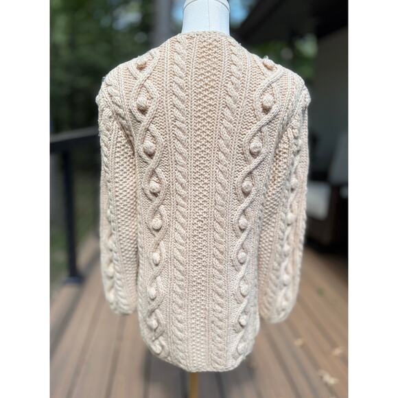 Cable Knit Cream Fisherman Long Cardigan Handmade S Preppy Nautical Academia - Picture 6 of 7